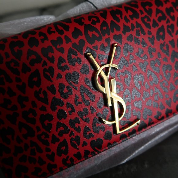 *SOLD* AUTH Saint Laurent Small Sunset Leopard Heart Print Bag In Rouge Fiesta - Picture 2 of 5
